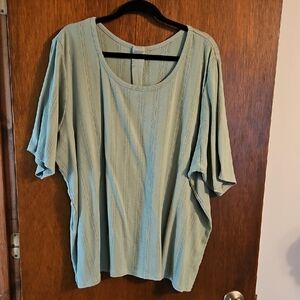 Women's Green Top, Elbow Length Sleeves, Sz 3x, Woman Within, Cute Pattern